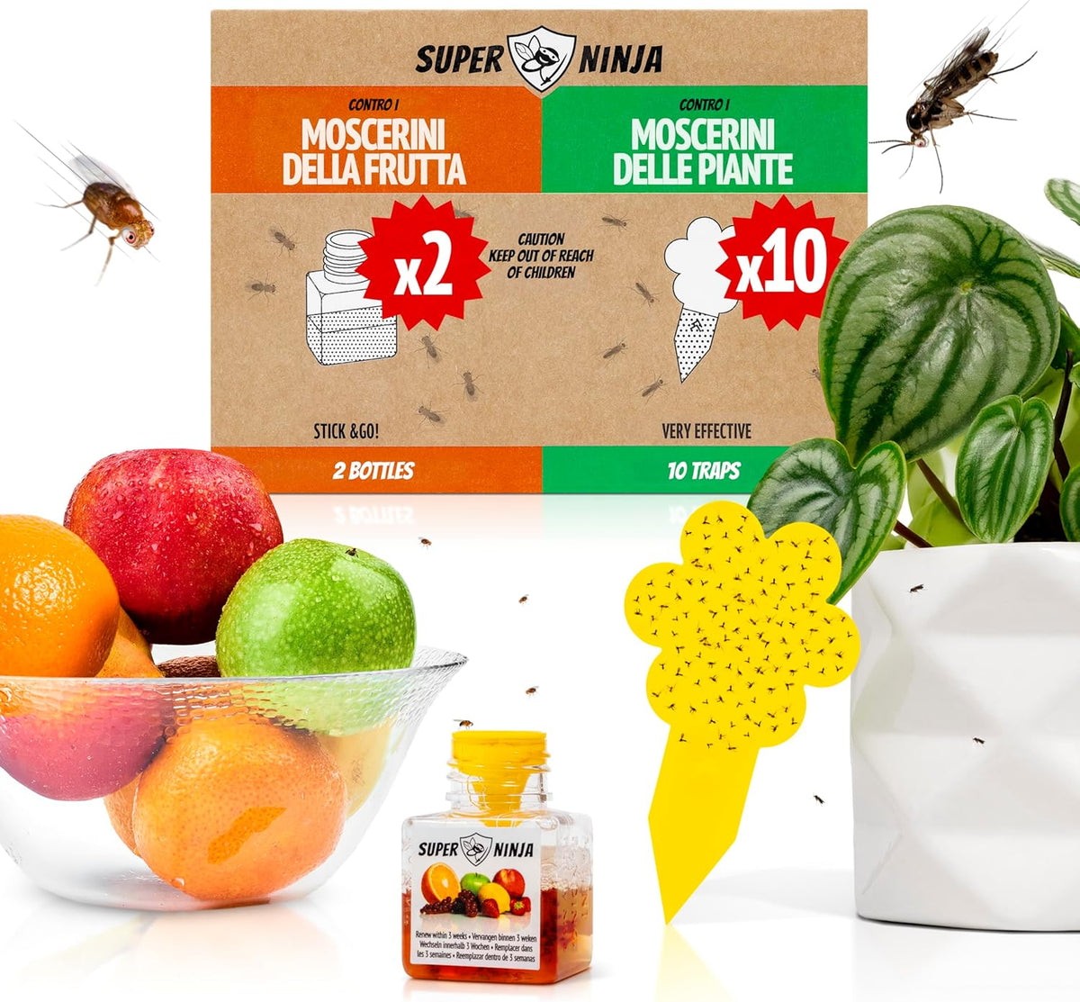 Pacchetto combinato Super Ninja contro moscerini della frutta e moscerini piante