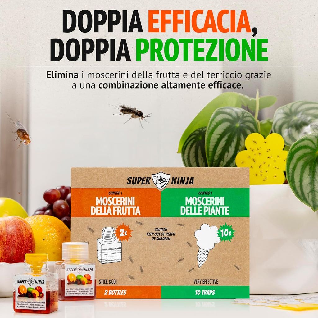 Pacchetto combinato Super Ninja contro moscerini della frutta e moscerini piante