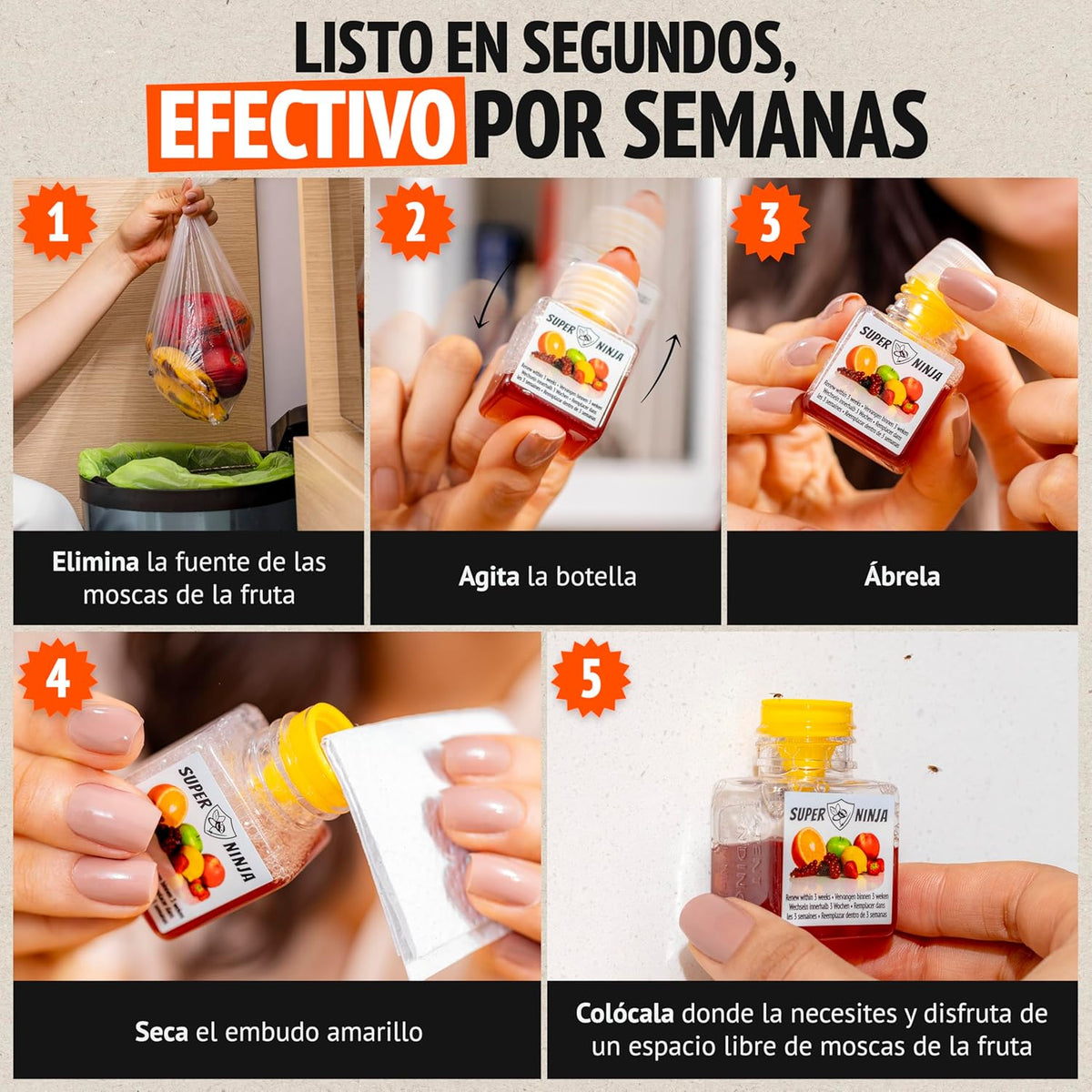 Super Ninja Pegatinas Amarillas y Trampa para Moscas de la Fruta