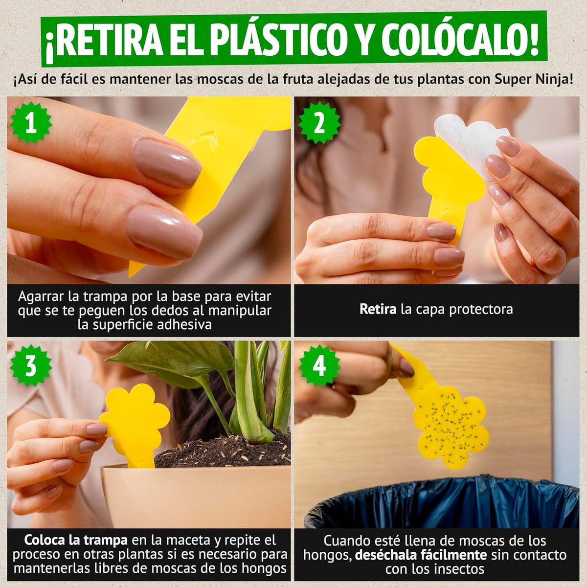 Super Ninja Pegatinas Amarillas y Trampa para Moscas de la Fruta