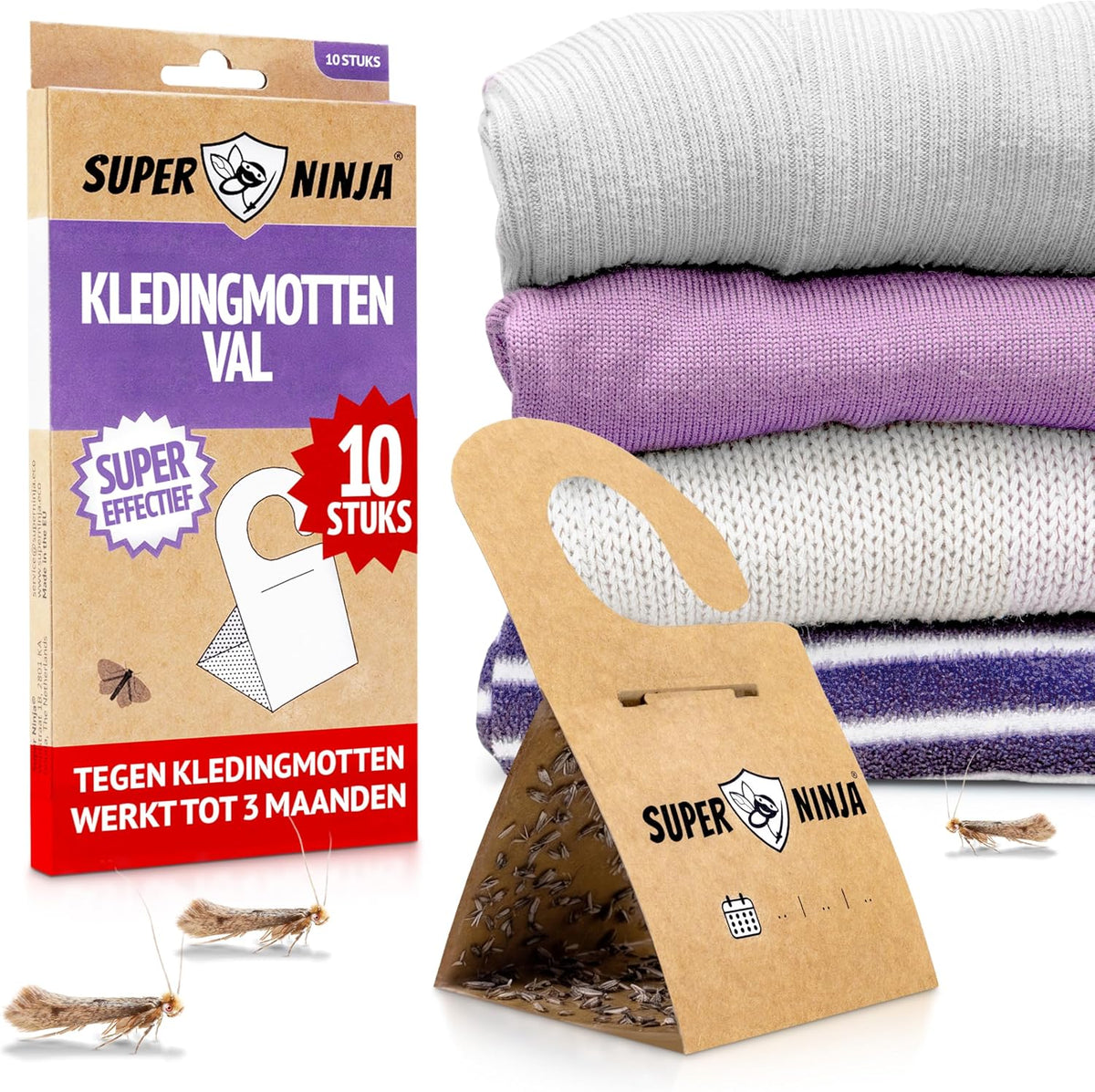 Trappola per tarme dei vestiti Super Ninja, confezione da 10 con maglioni piegati