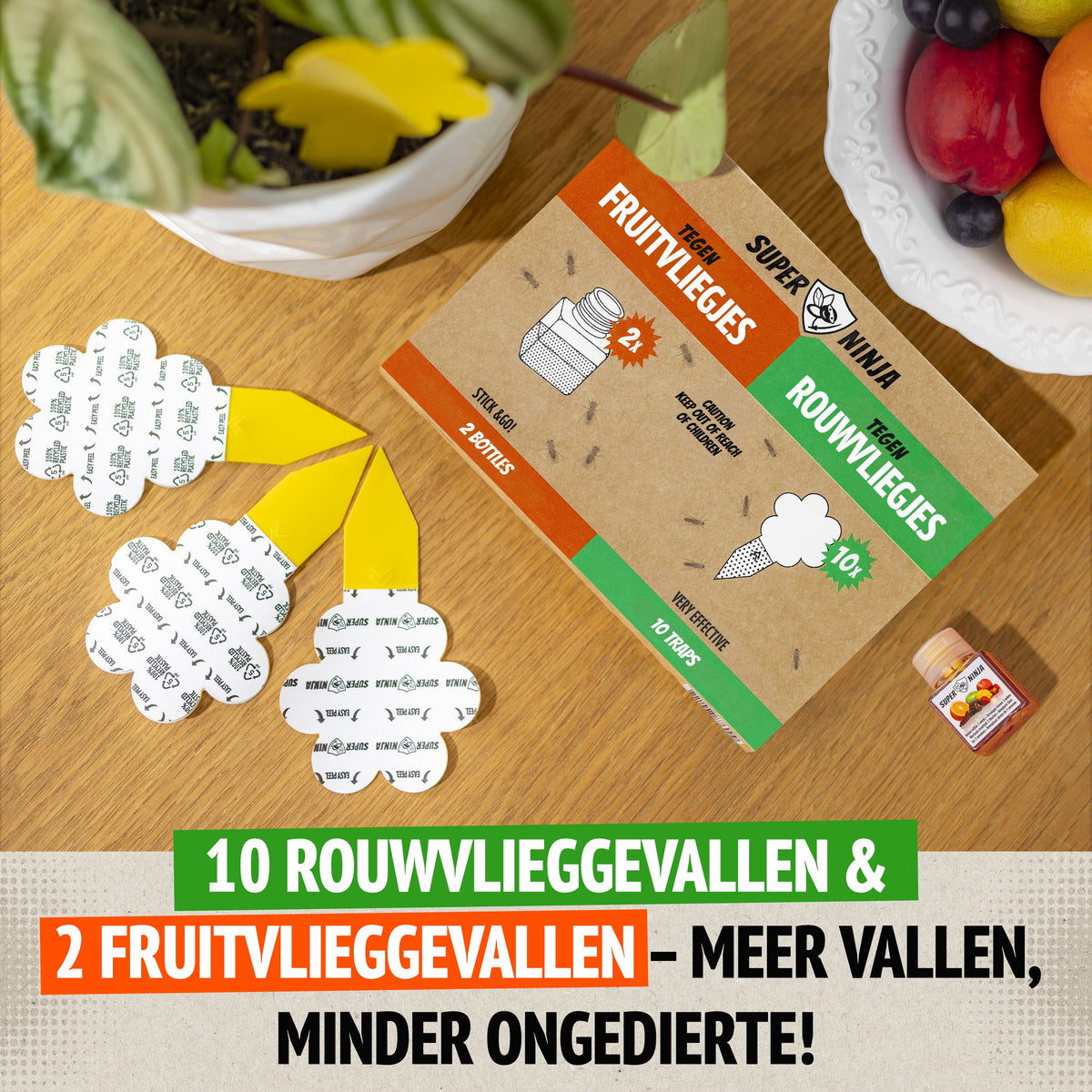 Inhoud combipakket: 10 gele vangplaten en 2 fruitvliegjesvallen