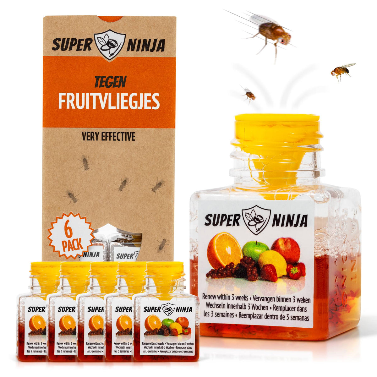 Trappola per moscerini della frutta Super Ninja, confezione da 6 con frutta fresca