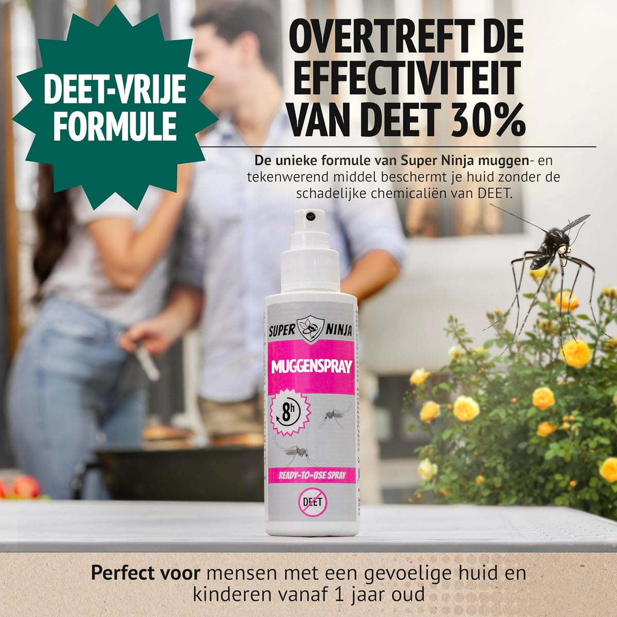 Fles muggenspray met formule zonder DEET