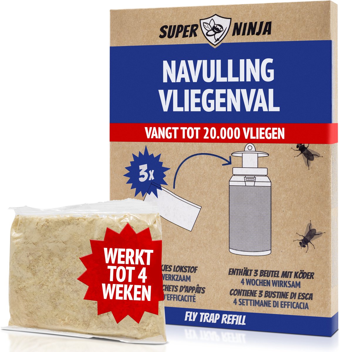 Ricarica Super Ninja per trappola per mosche, 3 bustine solubili